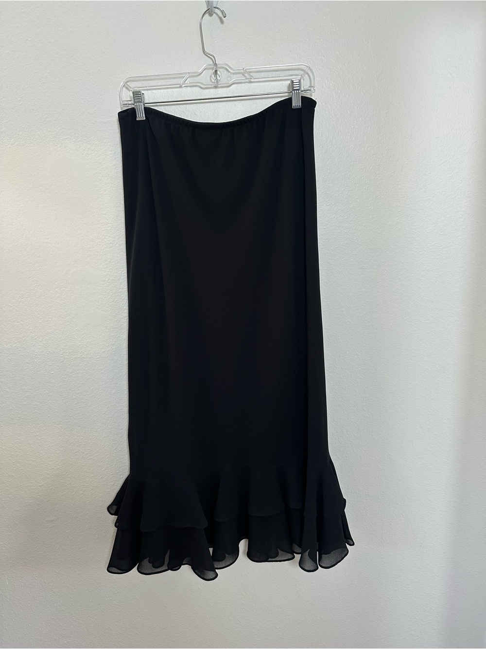 Vintage Dressbarn Y2K Black Ruffle-Hem Maxi Skirt Rosette Chiffon Size L - Picture 12 of 12